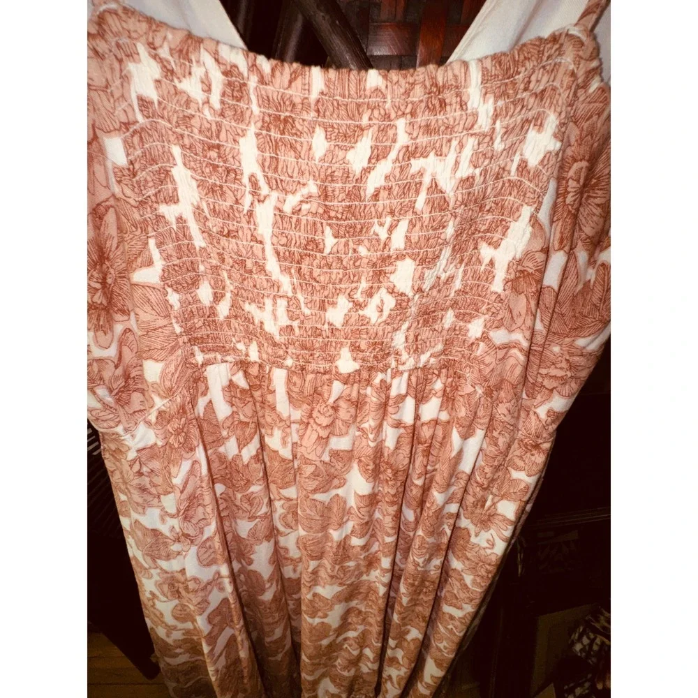 Abercrombie & Fitch Boho Linen Blend Floral V-Neck Maxi Dress Large Cottagecore